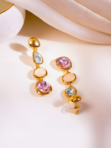 Gold Plated Kundan Multicolor Dangler Earrings