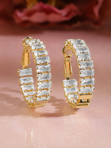 Polished White Baguette Hoops