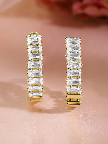 Polished White Baguette Hoops