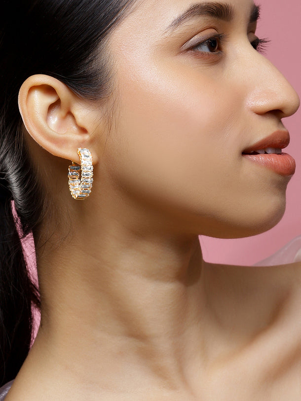 Polished White Baguette Hoops