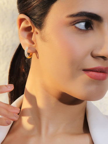 Gold Plated American Diamond Zirconia Studded Hoops