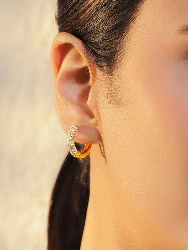Gold Plated American Diamond Zirconia Studded Hoops