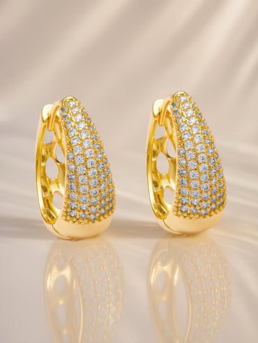 American Diamond Zirconia Gold Plated Pave Hoops