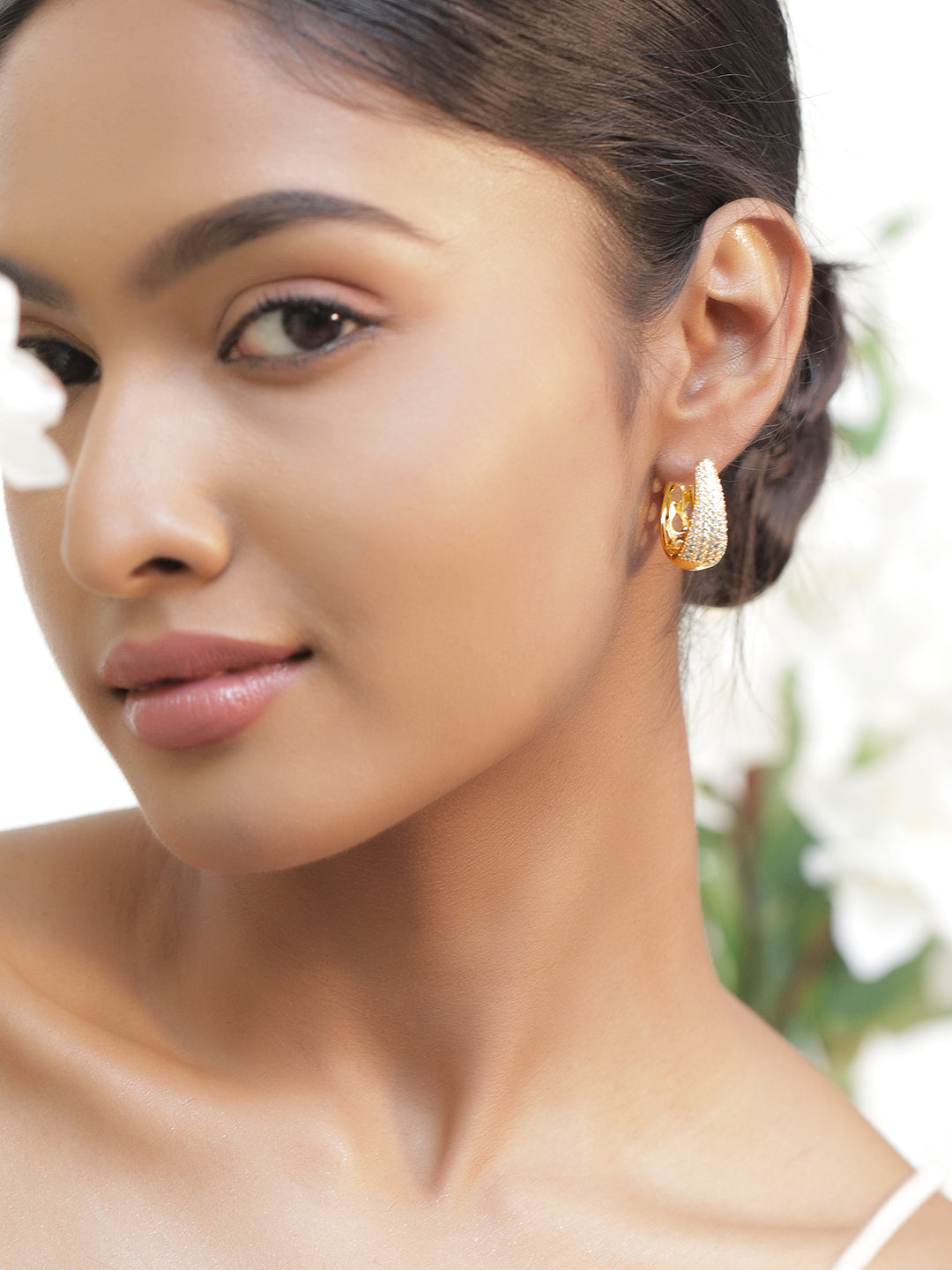 American Diamond Zirconia Gold Plated Pave Hoops