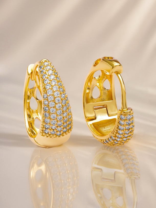 American Diamond Zirconia Gold Plated Pave Hoops