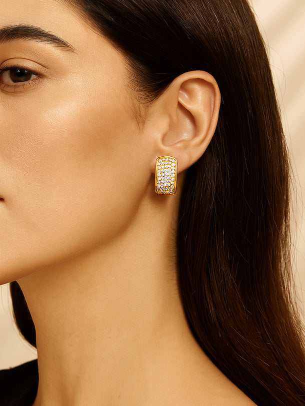 White Studded Gold Toned Huggie Earrings