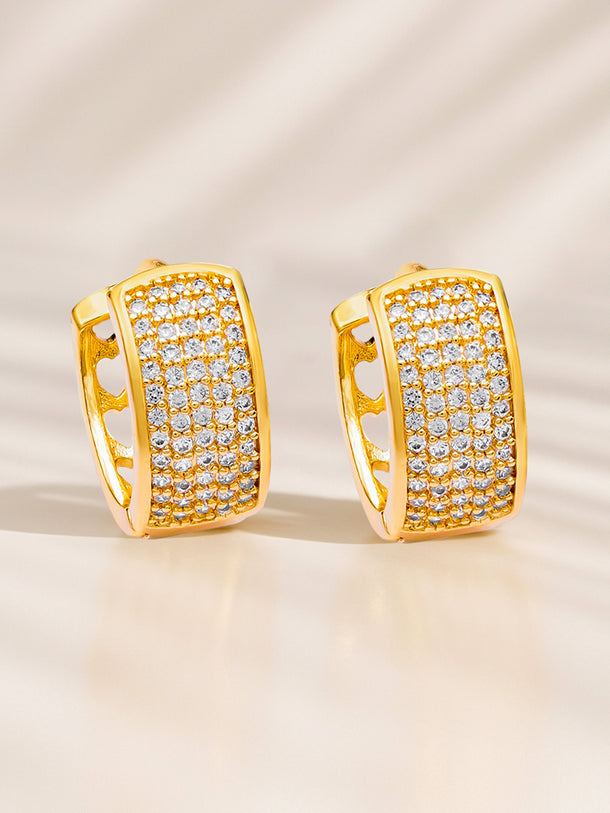 White Studded Gold Toned Huggie Earrings