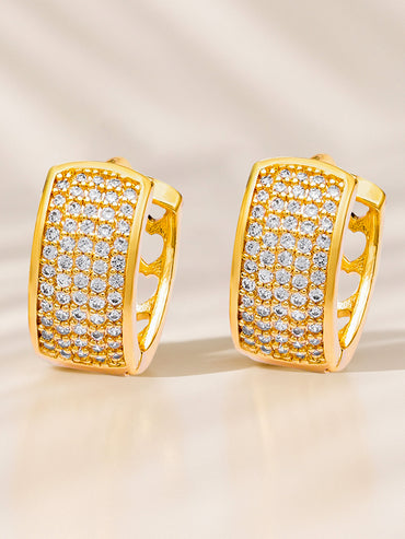 White Studded Gold Toned Huggie Earrings