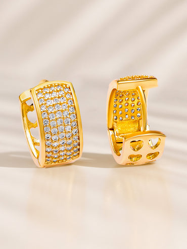 White Studded Gold Toned Huggie Earrings
