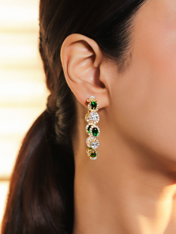 Green & White Studded Gold Hoop Earrings