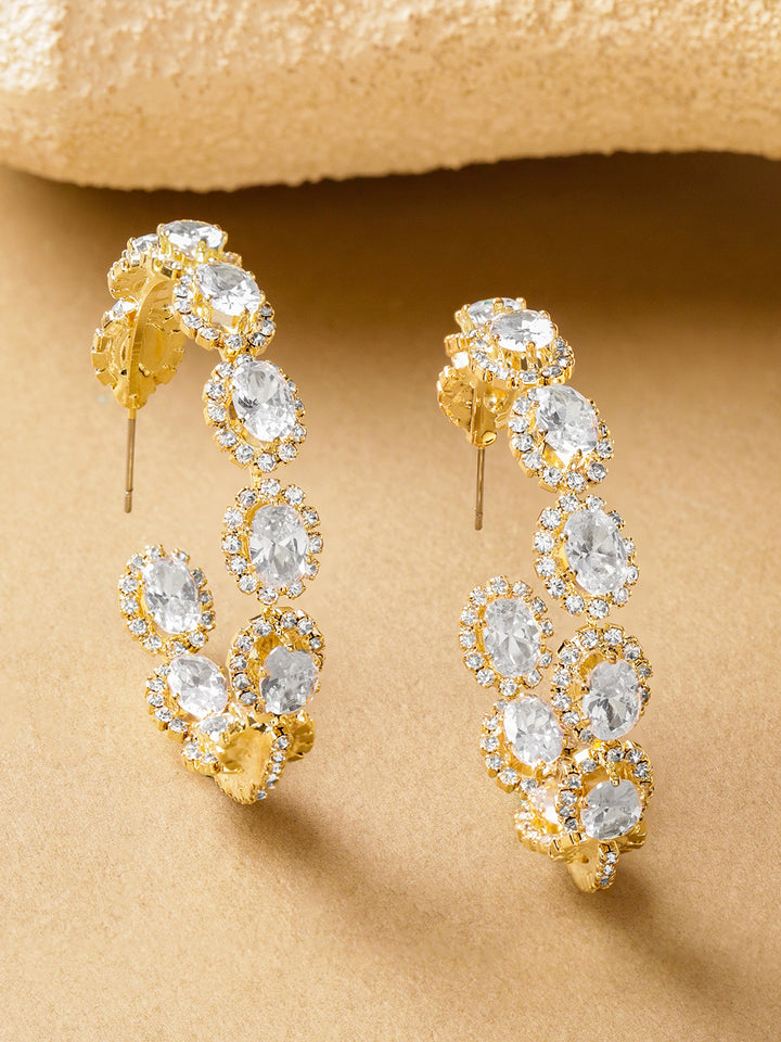 Rubans 18K Gold-Plated Crystal Studded Oval Shaped Half Hoop Earrings