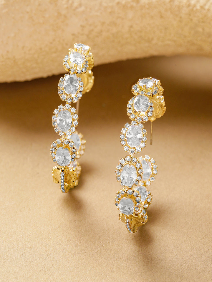 Rubans 18K Gold-Plated Crystal Studded Oval Shaped Half Hoop Earrings