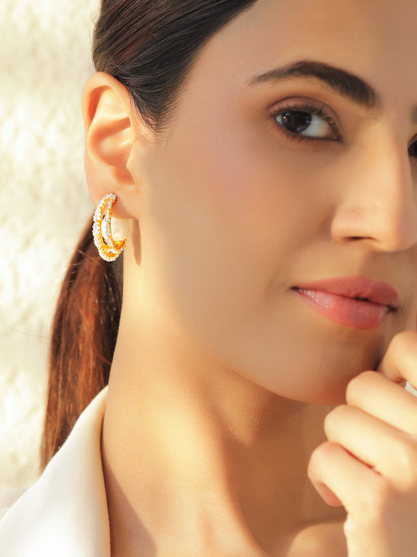 Gold Toned Pearl Higgie Earrings