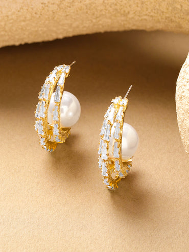 Gold Toned Pearl Higgie Earrings