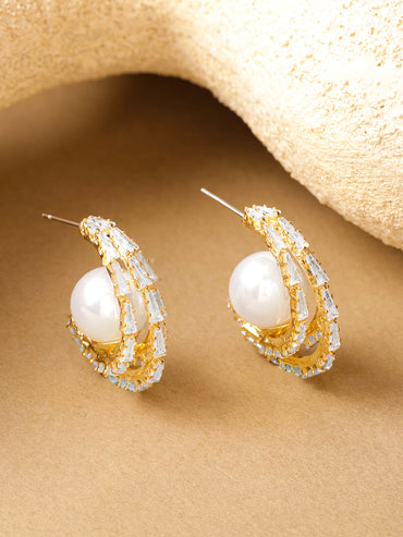 Gold Toned Pearl Higgie Earrings