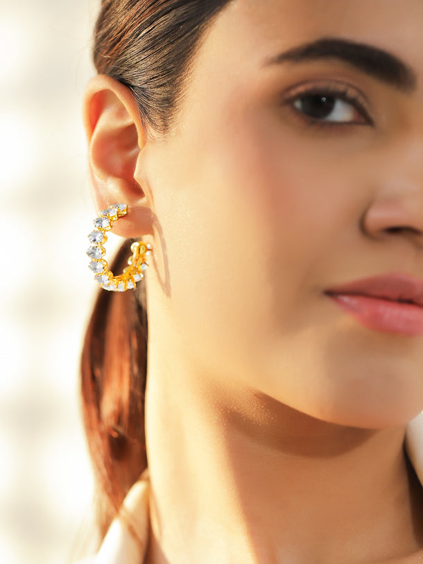 Oval Studded American Diamond Zirconia Half Hoops