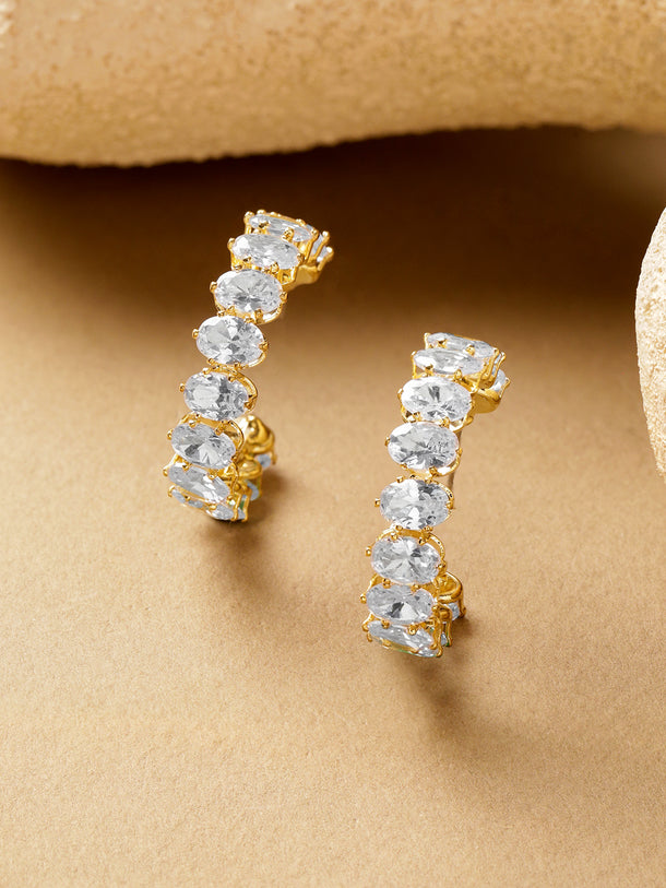 Oval Studded American Diamond Zirconia Half Hoops