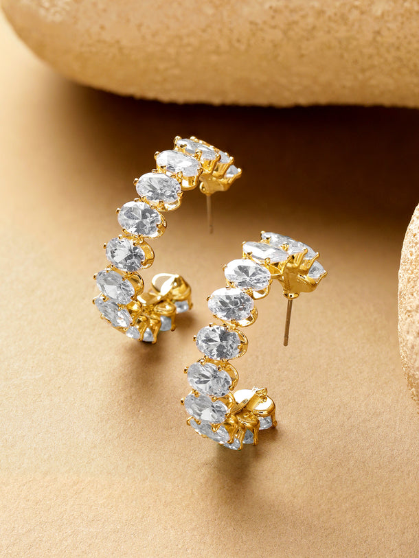 Oval Studded American Diamond Zirconia Half Hoops