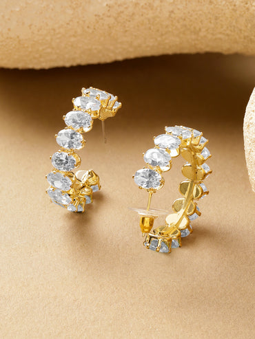 Oval Studded American Diamond Zirconia Half Hoops