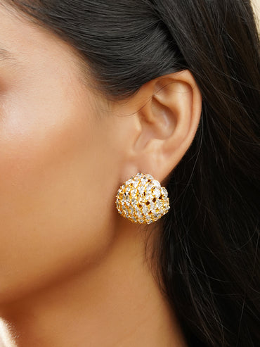 Rubans 18K Gold-Plated Brass Cubic Zirconia Embellished Dome Stud Earrings