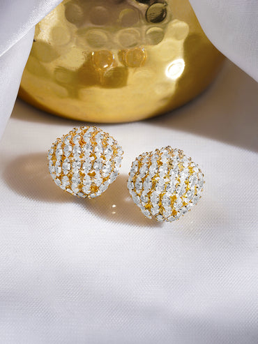 Rubans 18K Gold-Plated Brass Cubic Zirconia Embellished Dome Stud Earrings