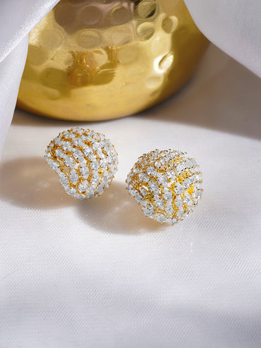 Rubans 18K Gold-Plated Brass Cubic Zirconia Embellished Dome Stud Earrings