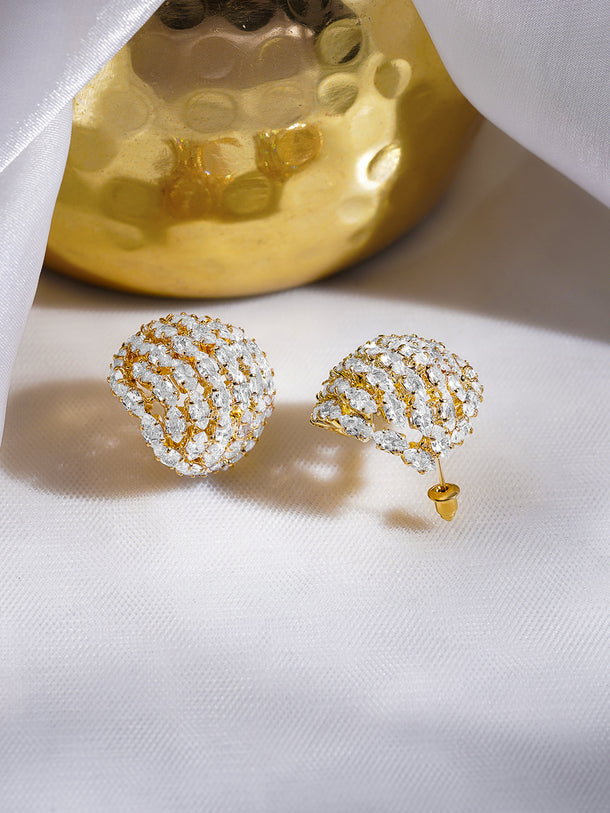Rubans 18K Gold-Plated Brass Cubic Zirconia Embellished Dome Stud Earrings
