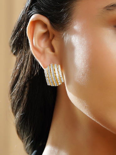 Rubans 18K Gold-Plated Baguette Cubic Zirconia Stud Earrings with Luxe Cluster Design