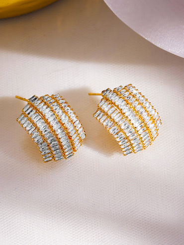 Rubans 18K Gold-Plated Baguette Cubic Zirconia Stud Earrings with Luxe Cluster Design