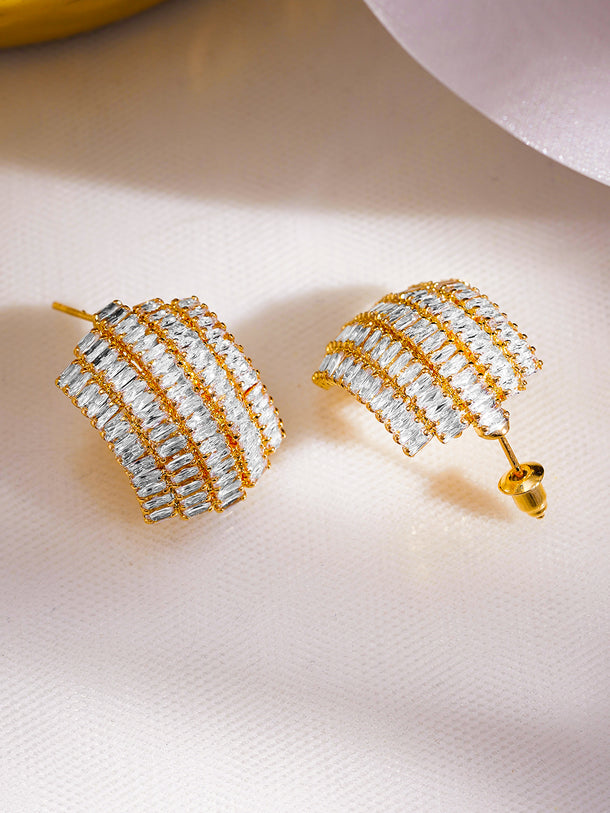 Rubans 18K Gold-Plated Baguette Cubic Zirconia Stud Earrings with Luxe Cluster Design
