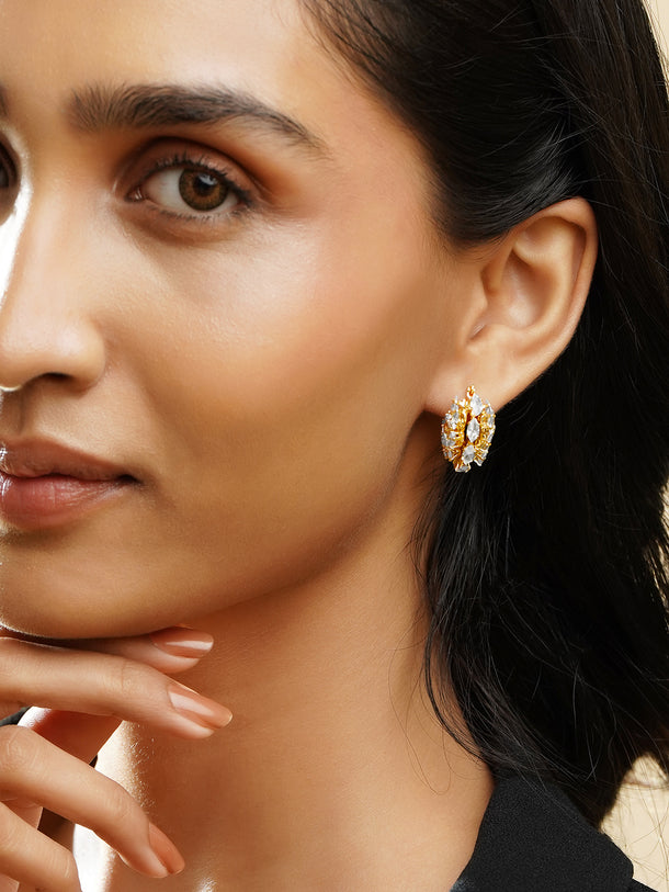 Rubans 18K Gold Plated Brass Clustered Crystal Zirconia Hoop Earrings