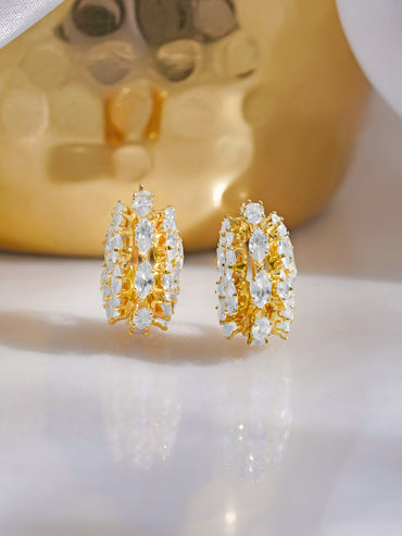 Rubans 18K Gold Plated Brass Clustered Crystal Zirconia Hoop Earrings