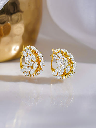 Rubans 18K Gold Plated Brass Clustered Crystal Zirconia Hoop Earrings
