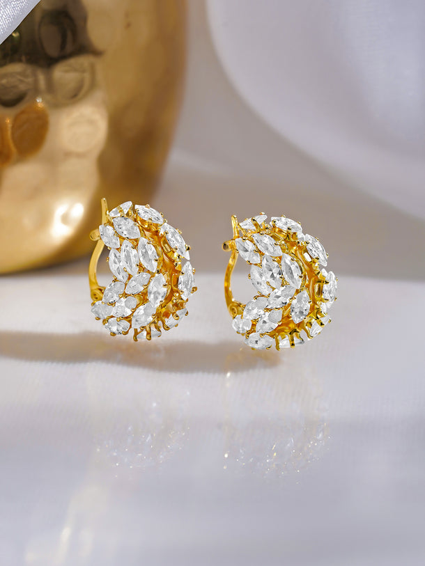 Rubans 18K Gold Plated Brass Clustered Crystal Zirconia Hoop Earrings