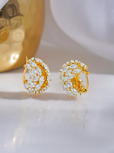 Rubans 18K Gold Plated Brass Clustered Crystal Zirconia Hoop Earrings