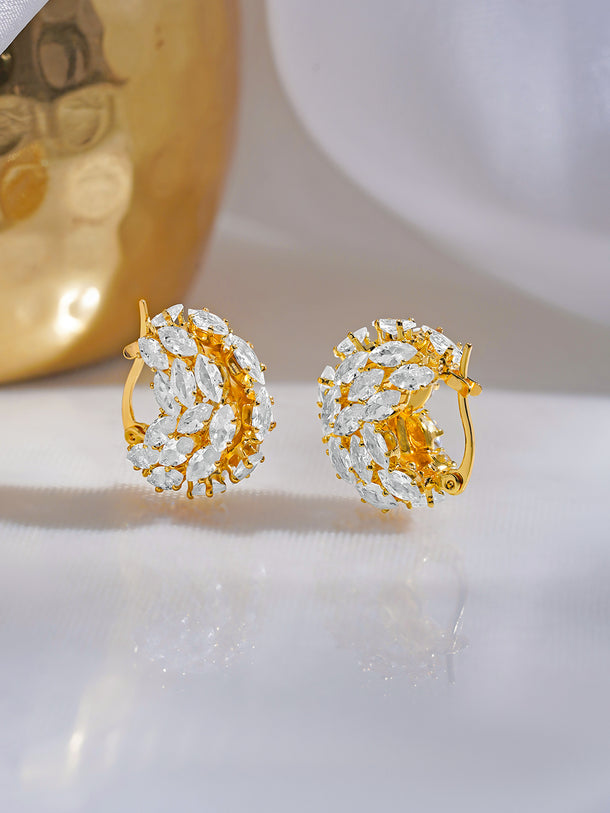 Rubans 18K Gold Plated Brass Clustered Crystal Zirconia Hoop Earrings