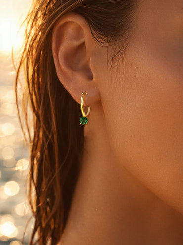 Demi Fine 18K Gold Plated Minimal Emerald Drops Hoop Earrings | Anti Tarnish
