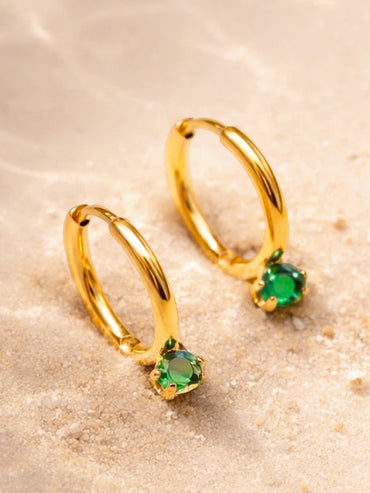 Demi Fine 18K Gold Plated Minimal Emerald Drops Hoop Earrings | Anti Tarnish