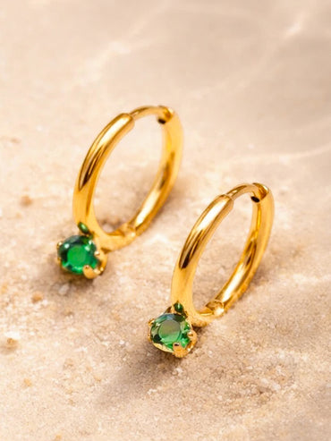 Demi Fine 18K Gold Plated Minimal Emerald Drops Hoop Earrings | Anti Tarnish