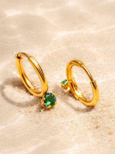 Demi Fine 18K Gold Plated Minimal Emerald Drops Hoop Earrings | Anti Tarnish