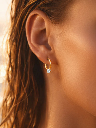 Demi Fine 18K Gold Plated Minimal Crystal Drops Hoop Earrings | Anti Tarnish