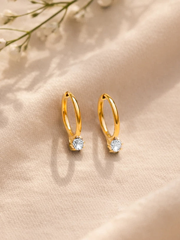Demi Fine 18K Gold Plated Minimal Crystal Drops Hoop Earrings | Anti Tarnish