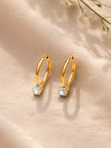Demi Fine 18K Gold Plated Minimal Crystal Drops Hoop Earrings | Anti Tarnish
