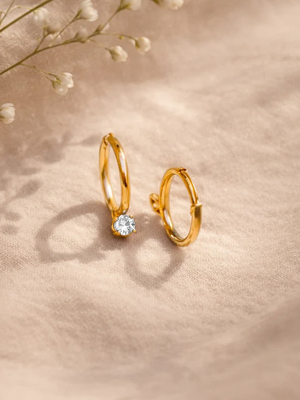 Demi Fine 18K Gold Plated Minimal Crystal Drops Hoop Earrings | Anti Tarnish