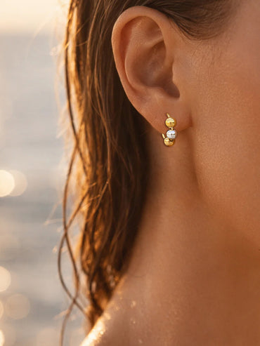 Demi Fine 18K Gold Plated Dual Tone Beaded Hoop Earrings | Anti Tarnish