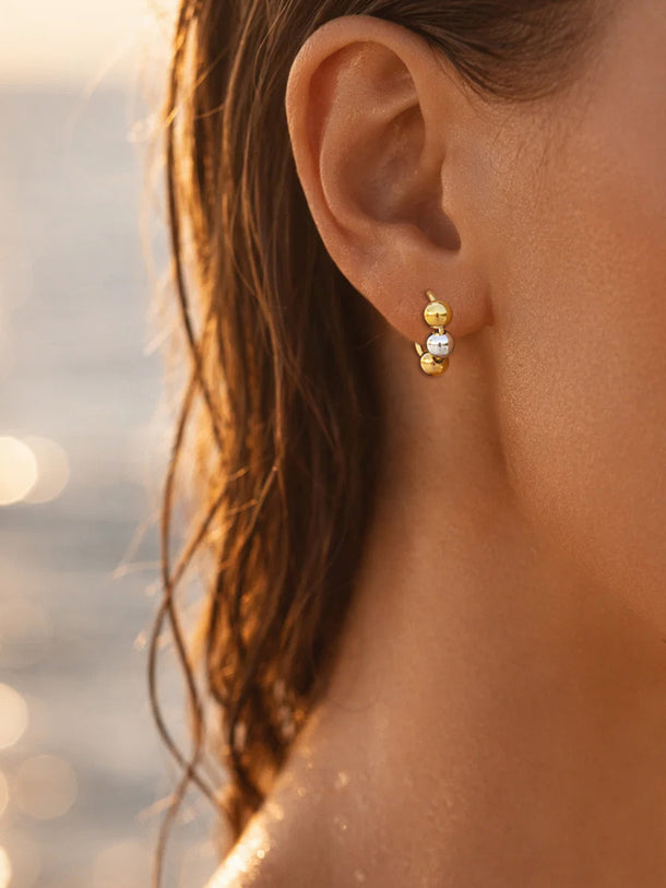 Demi Fine 18K Gold Plated Dual Tone Beaded Hoop Earrings | Anti Tarnish