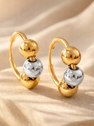 Demi Fine 18K Gold Plated Dual Tone Beaded Hoop Earrings | Anti Tarnish