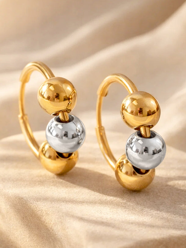 Demi Fine 18K Gold Plated Dual Tone Beaded Hoop Earrings | Anti Tarnish