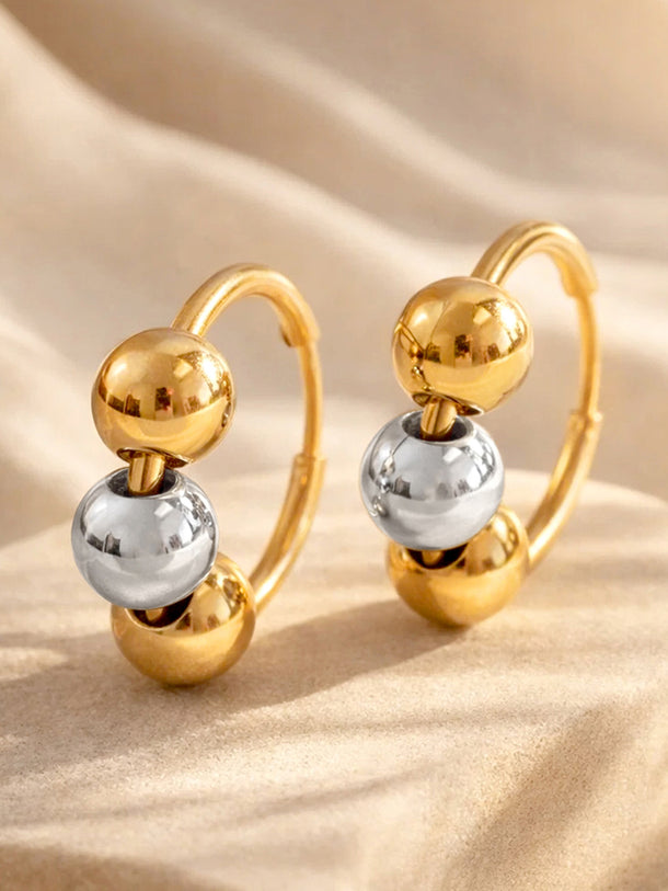 Demi Fine 18K Gold Plated Dual Tone Beaded Hoop Earrings | Anti Tarnish