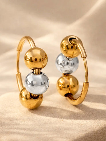 Demi Fine 18K Gold Plated Dual Tone Beaded Hoop Earrings | Anti Tarnish